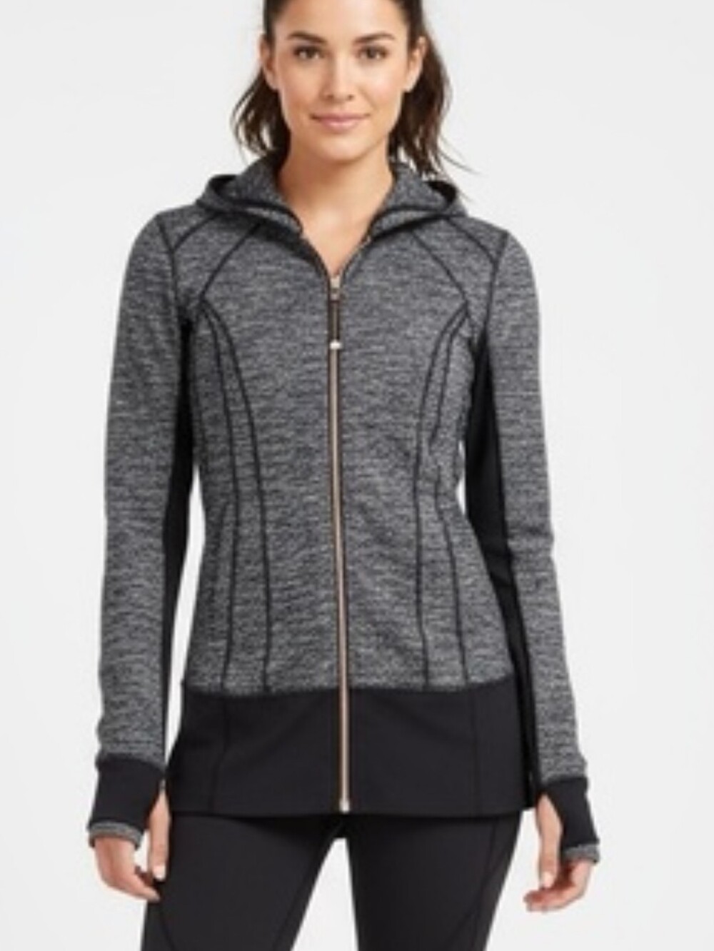 Lululemon Daily Practice Heathered Gray & Black Zip Up Hooded Jacket Size 2